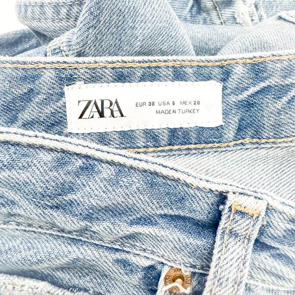 Zara Ripped Straight Leg Distressed Denim Jeans Light Wash Size 6 - Picture 6 of 9